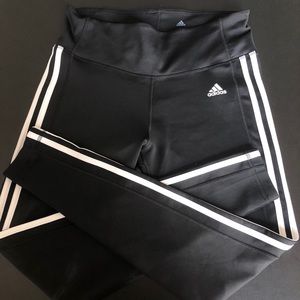 Women’s Black Adidas Leggings with White Stripes